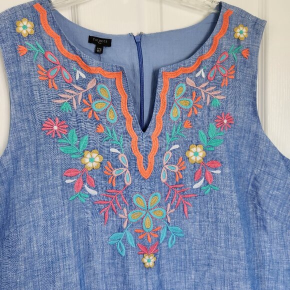 Talbots Embroidered Linen Shift Dress 22W Women Plus Sleeveless Coastal Blue New - Picture 3 of 15